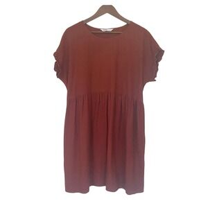 Sonoma Goods For Life Women Dress L Rust Brown Linen Blend Ruffle Babydoll